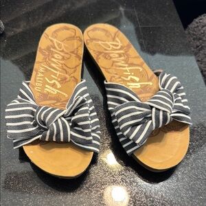 Blowfish Black and White Striped Sandals with Bow Detail